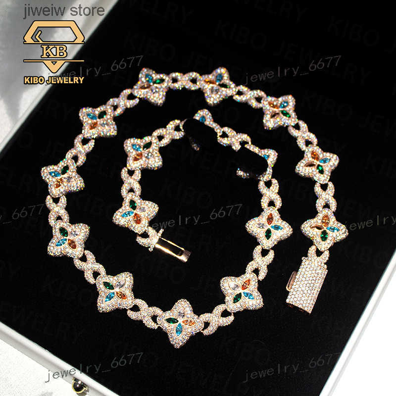 Fashion New Design Color Marquise Clover Hip Hop Moissanite 22mm 925 Sterling Silver Cuban Link Chain Infinity Neckle S251013