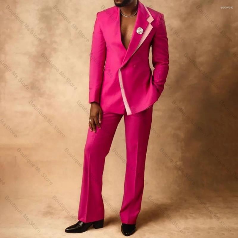 Mens Suits Fashion Pink Double Breasted Men Suit Two Pieces(Jacket Pants) Outfits Casual Party Prom Wedding Set
