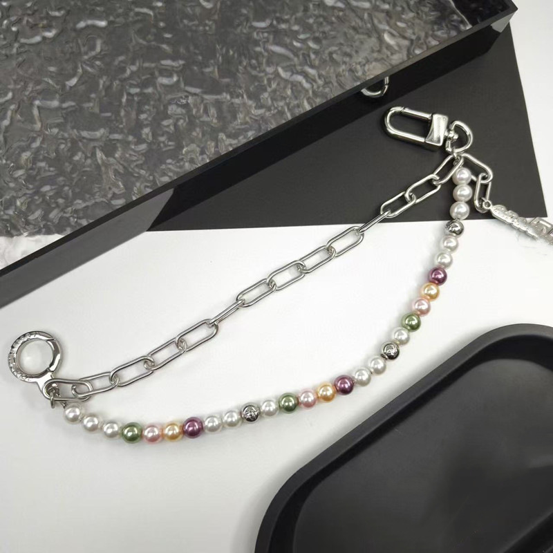 Sweet Cool Pendentif de sac à main en perles de couleurs mélangées, chaîne de taille en métal avec trombone pour filles, porte-clés de décoration