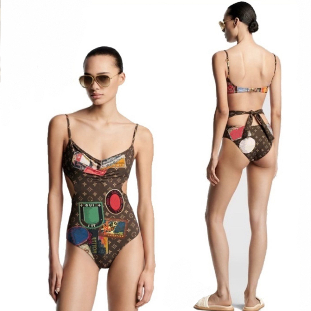 2026 Bikini Set, Women's Swimwear, Fashionable Letter-Printed One-Piece Swimsuit, Trendy outdoor Style.| High-End Designer Showcasing Elegance