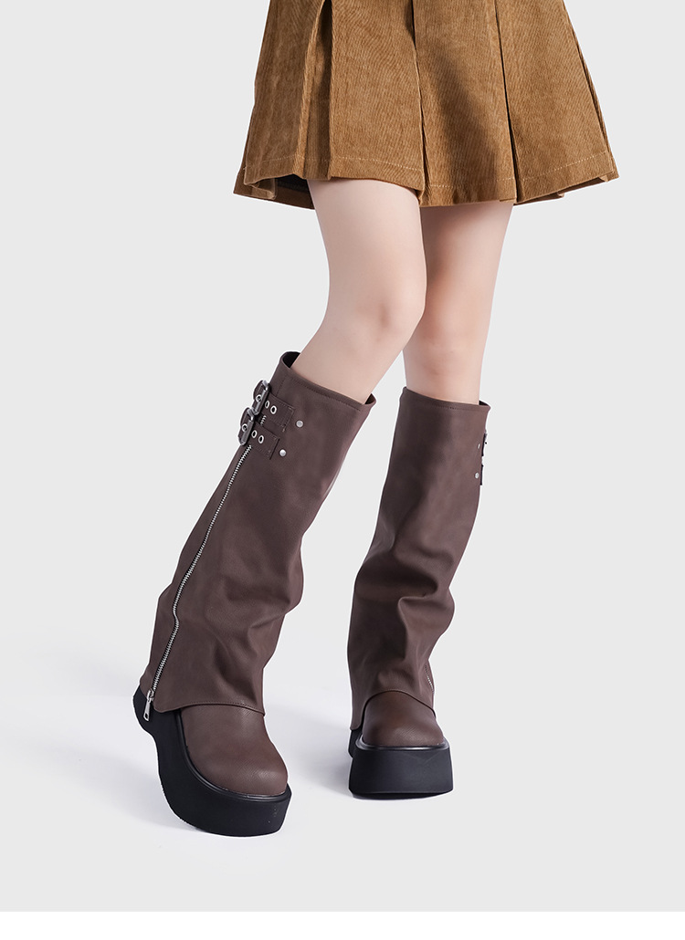 Stylish Casual Vintage Woman Boots Round Toe Leather Snow Thick Sole Shoes women Fashion Boot Gothic Punk Rock Winter Autumn Classic Long Short Boot