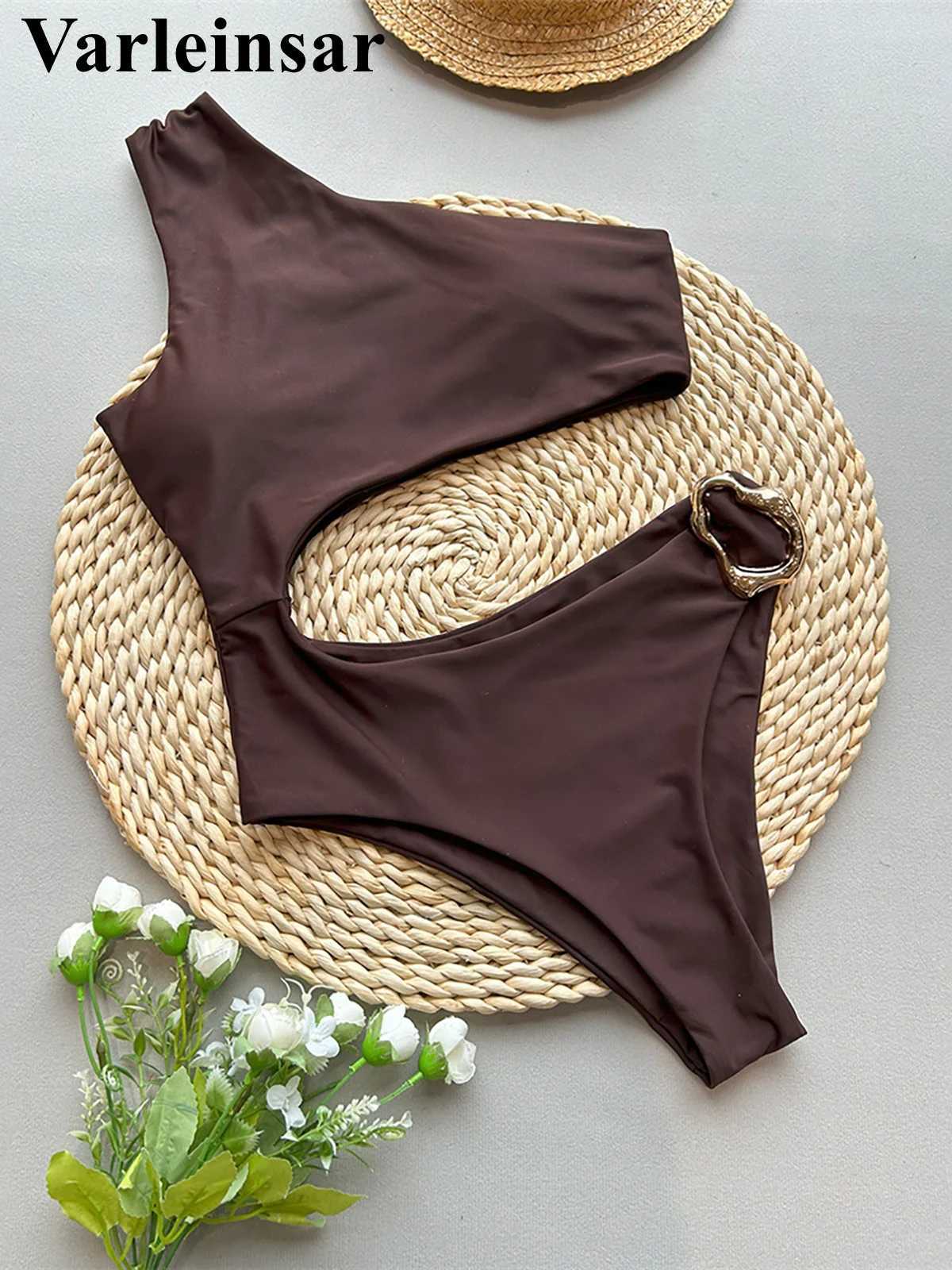 Asymmetric One Shoulder Metal Ring Women Swimwear One Piece Swimsuit Female High Cut Leg Padded Bathing Suit Swim V6549 XJ250704-image-1065082691