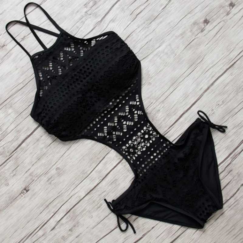 2023 Sexy One Piece Swimsuit Backless Halter Beach Swimwear Crochet Bikini Bathing Suit 2021 Black Swimming Suit For Women XJ250704-image-1065084507