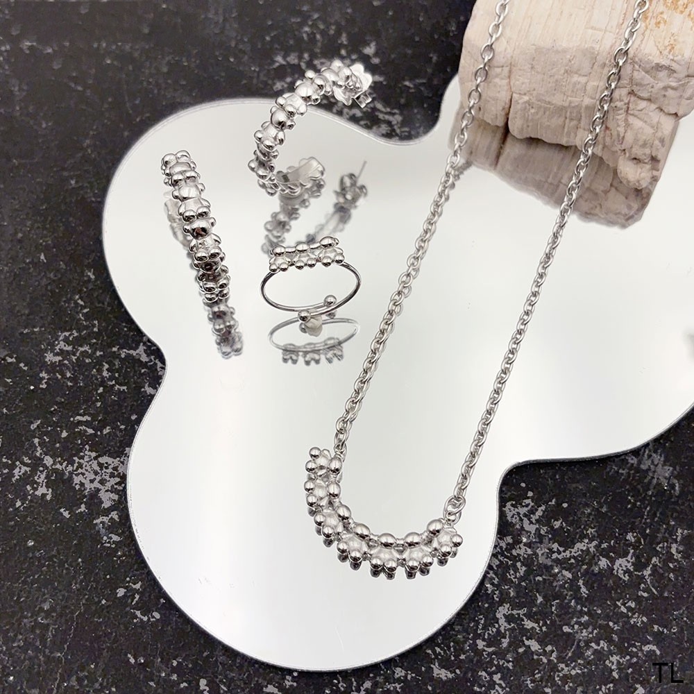 New Fashion Women Men Gold Stainless Steel Bear Black White Zircon Bead Bracelet Pendant Necklace Stud Rings Earrings Sets Jewelry-image-1065158418