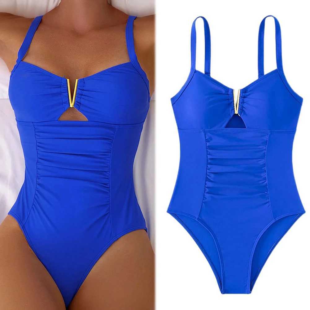Women One Piece Swimsuit V-Neck Summer Beach Bikini Set Solid Color Curvy Modest Bathing Suit for Summer Vacation Travel XJ250704-image-1065082290