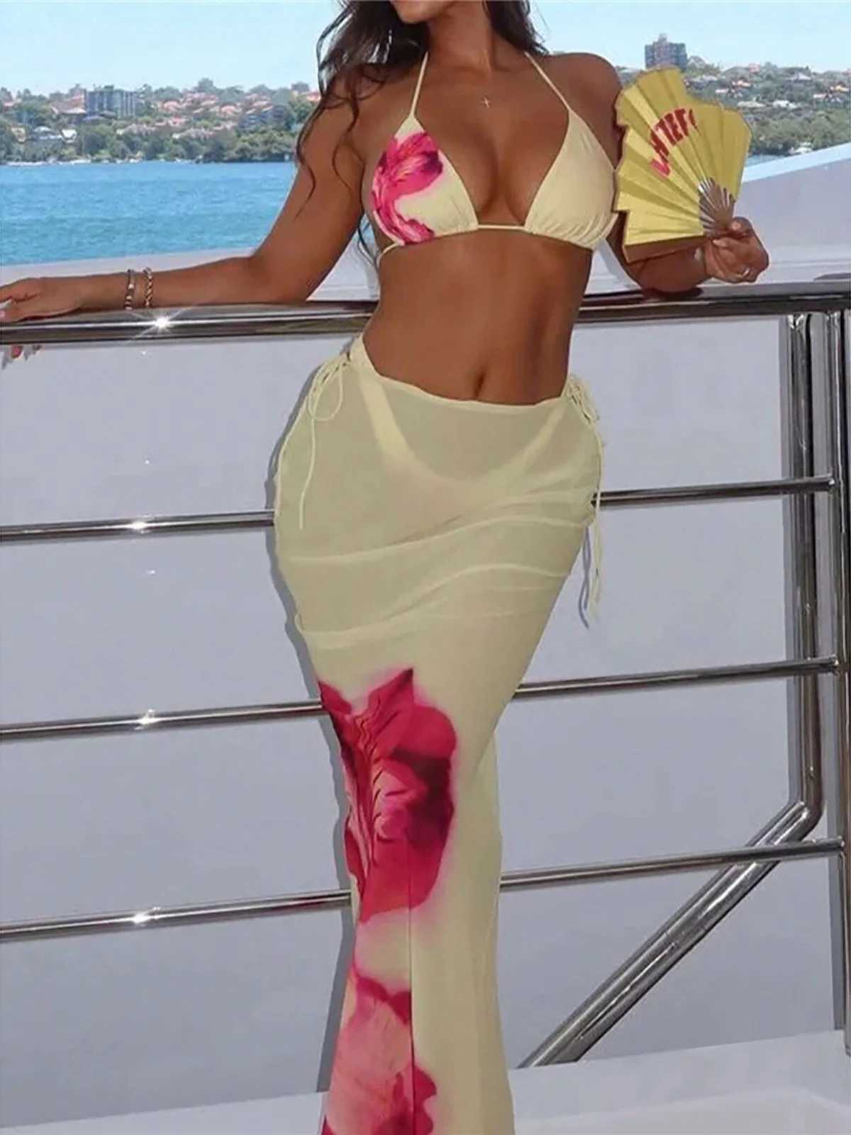 5000 - 5000 With Cover Up Flowers Halter Bikini Female Swimsuit Women Swimwear Three-piece Bikini Set Bather Bathing Suit Swim K6800 XJ250704-image-1065081760
