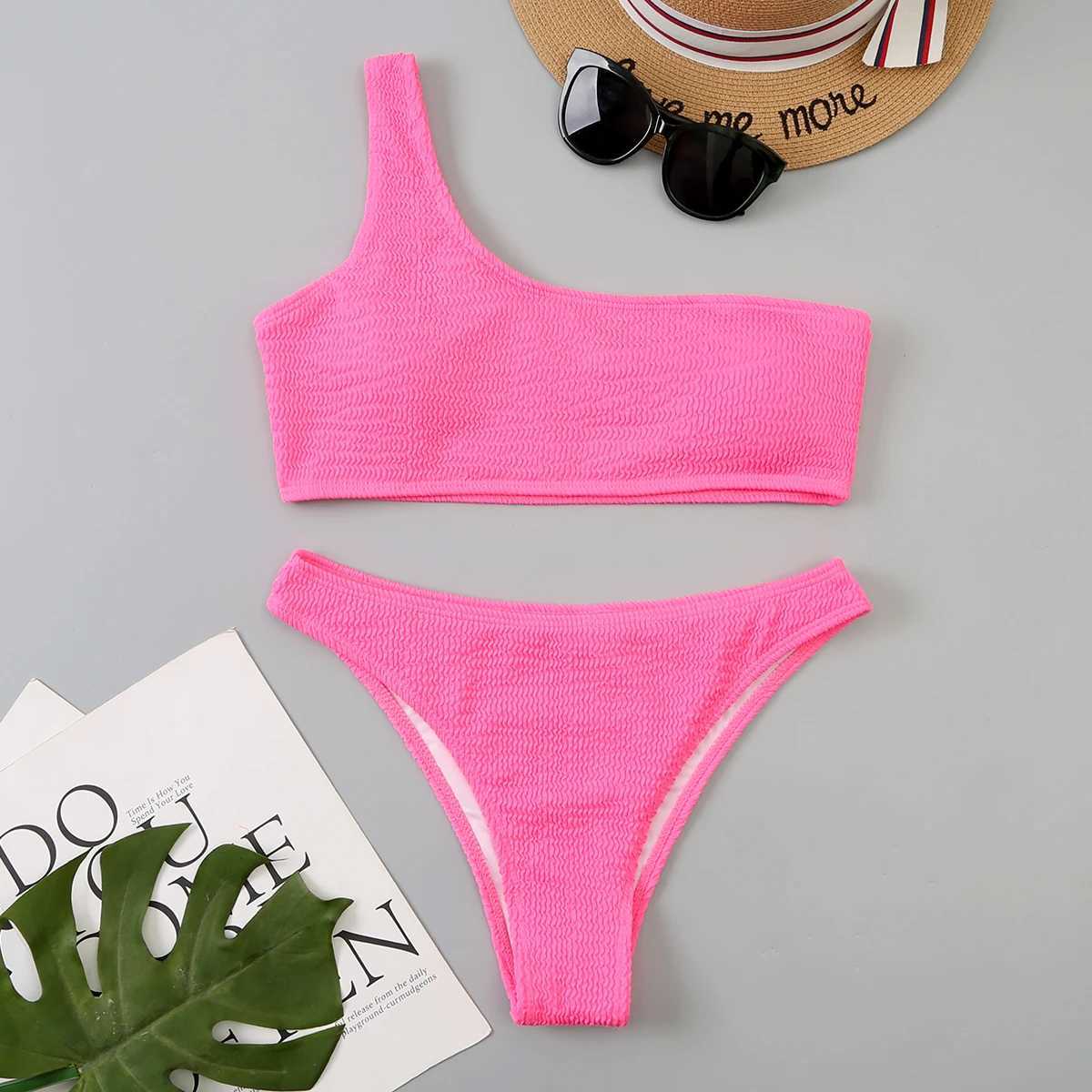 2025 Women Sexy One Shoulder Bikinis Swimwear Female Brazilian Swimsuit Solid Beachwear Bathers Bathing Swimming Swim Suit XJ250704-image-1065082068