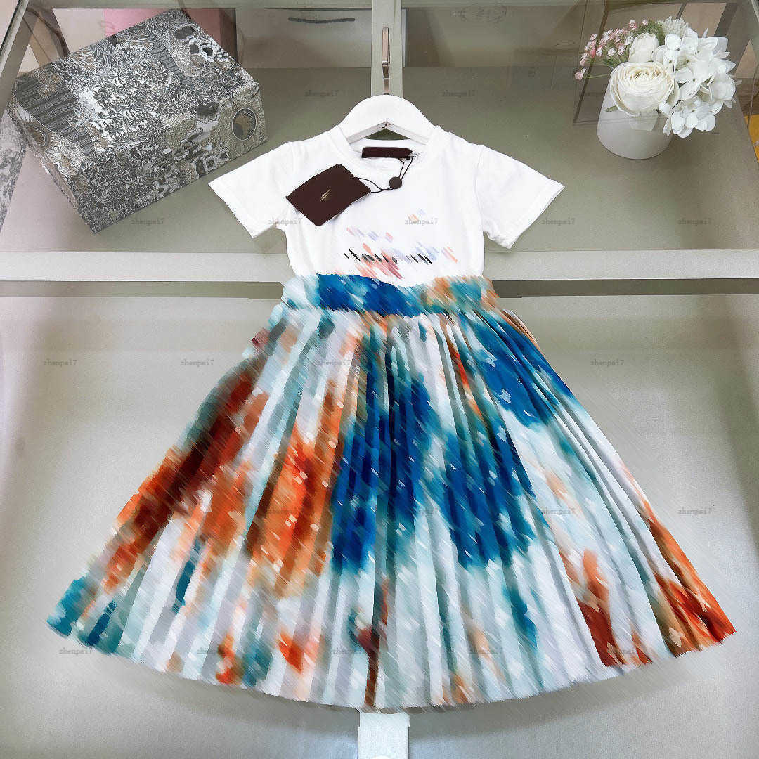 Top one girls dress suit Flower printing baby two-piece kids designer clothes Multi-color combination design T-shirts and Long skirts A071X02N024-image-1065144948