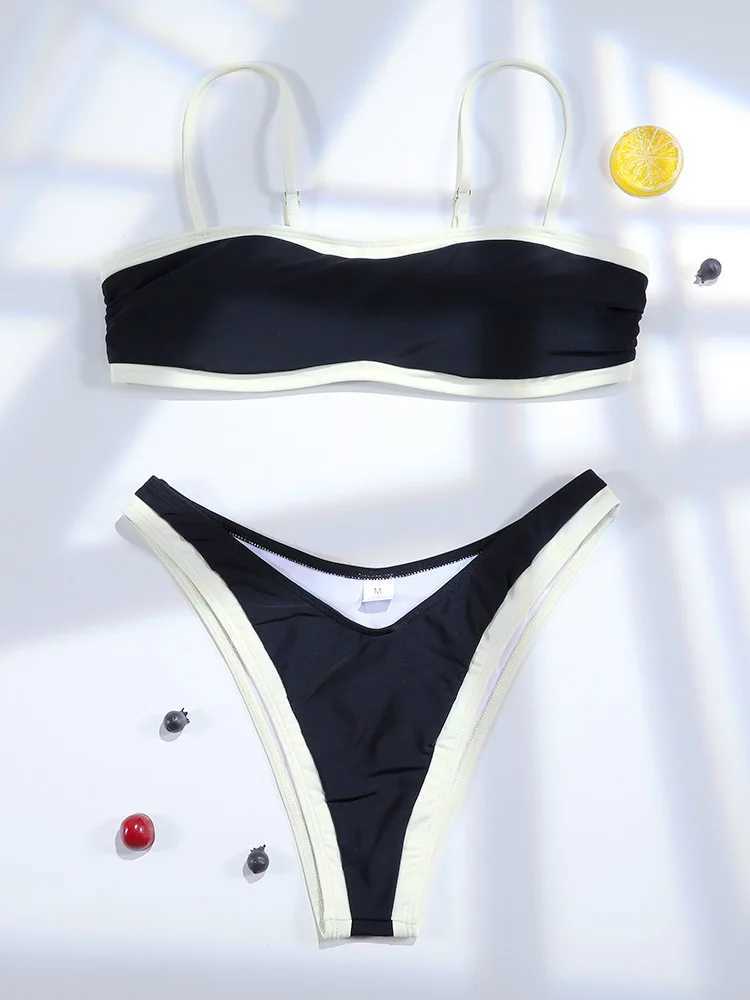 Myouj High Cut Swimwear New Bikini Solid Color Bikinis Women Swimsuits Black Beachwear Low Waist Bikini Push Up Two Piece Suit XJ250704-image-1065082165