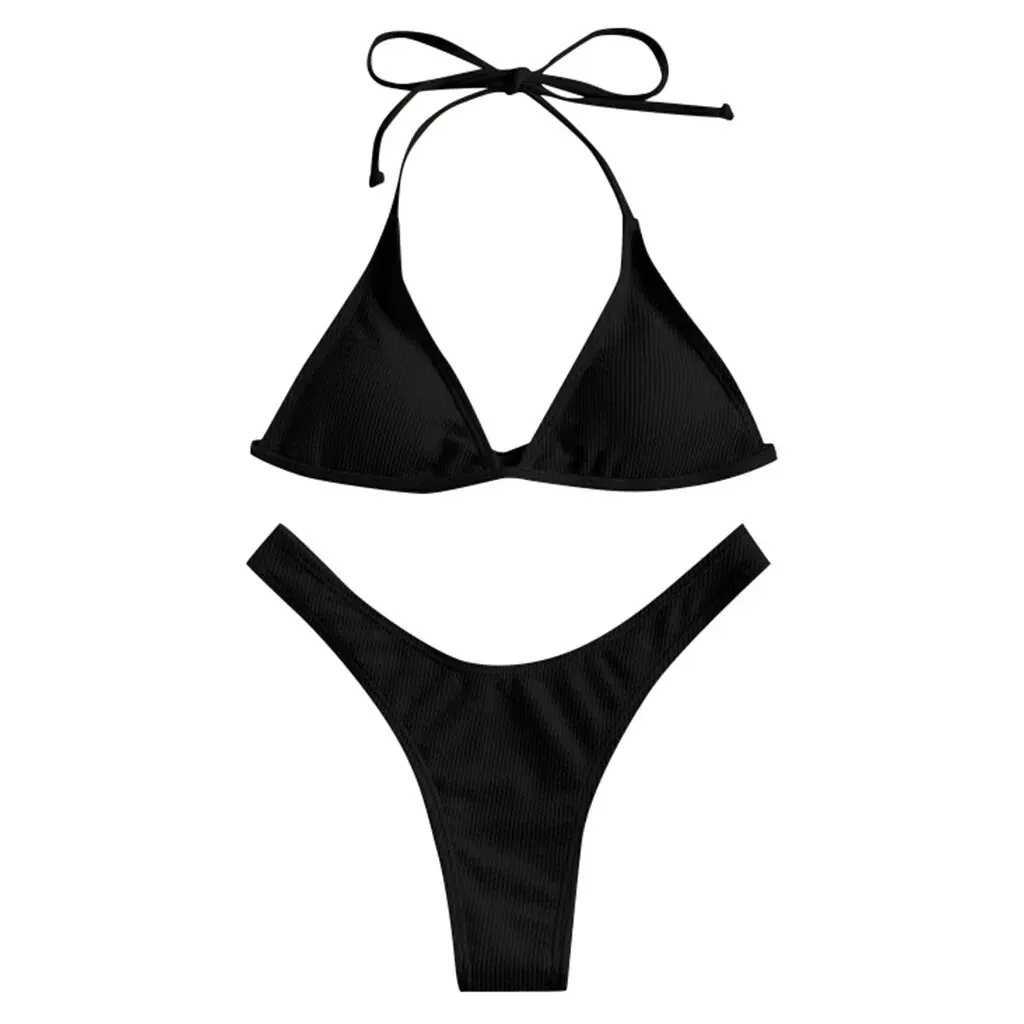 Women Sexy Solid Push Up High Cut Halter Bikini Set Two Piece SwimsuitXJ250704-image-1065082857