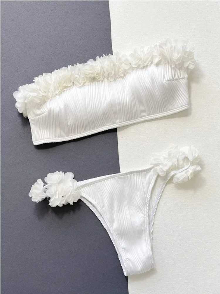 2025 Sexy Lace Ruffle Swimsuit Women Strapless Backless Bikini Set White High Waist Swimwear Bathing Suit Summer Beach OutfitsXJ250704-image-1065082191