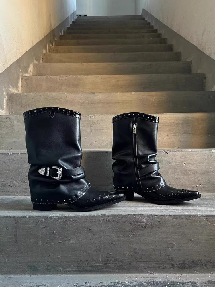 Stylish Woman Leather Boots Ankle Chelsea women Fashion Comfortable Boot Gothic Punk Rock Vintage Chunky Heel Classic Long Short Solid Shoes