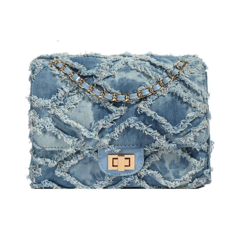 Women Denim Quilted Small Square Crossbody Bag, Vintage Diamond Pattern Chain Shoulder Handbag, Elegant Underarm Flap Purse for Daily Dating 999