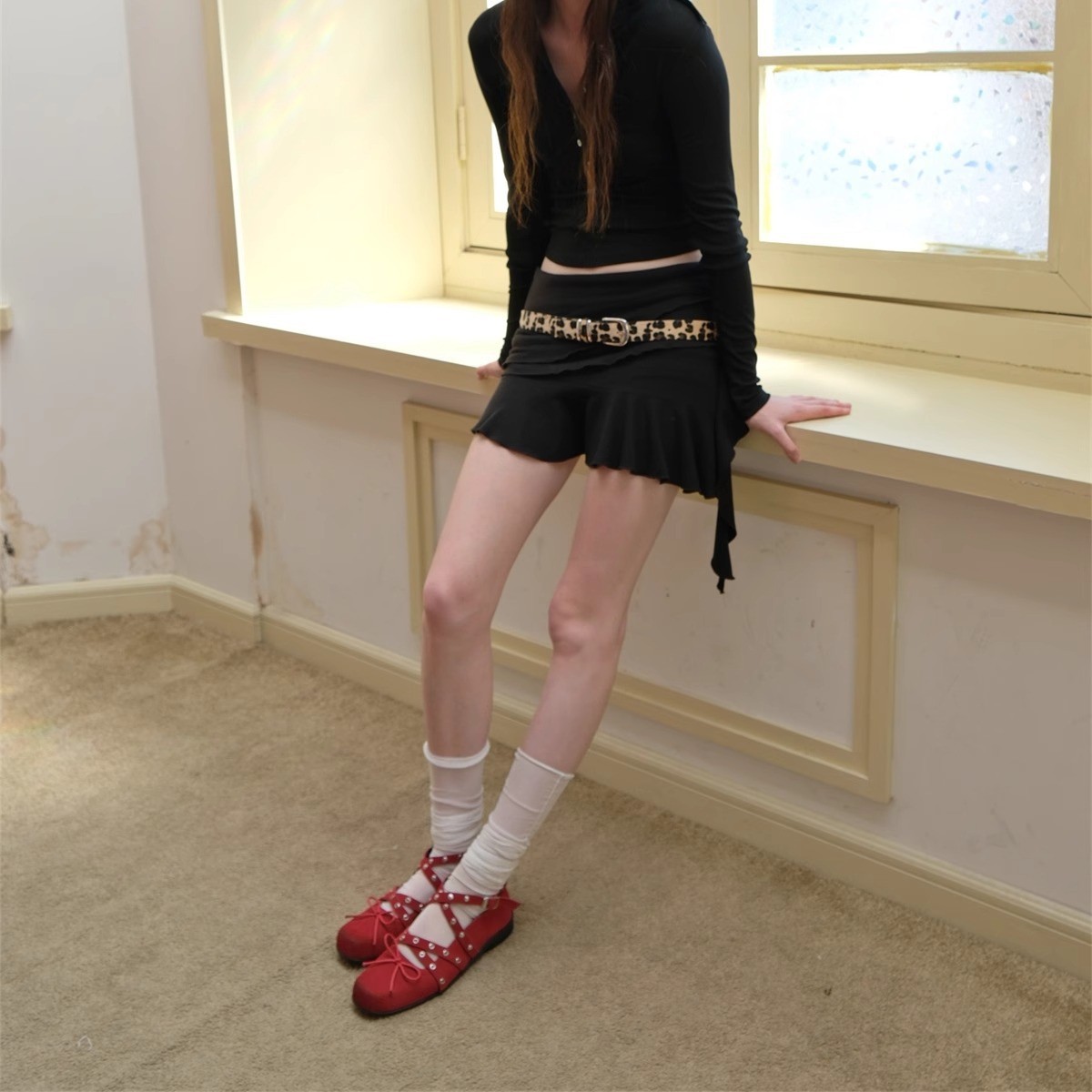 Mode élégant Femme polyvalente ballet mary jane bowknot rivet bas talon chaussures en cuir décontractées chaussures de chaussures concepteurs con