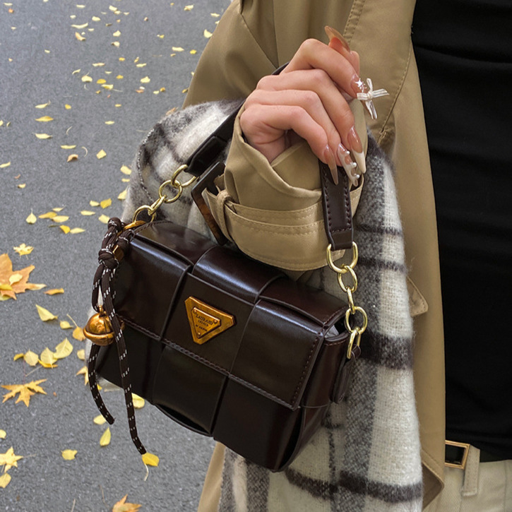 Free Shipping Designer Fashion Woven Small Square Bag For Women 2025 New Korean Style Trendy Niche Design Shoulder Bag Chain Crossbody Bag Luxury Ca