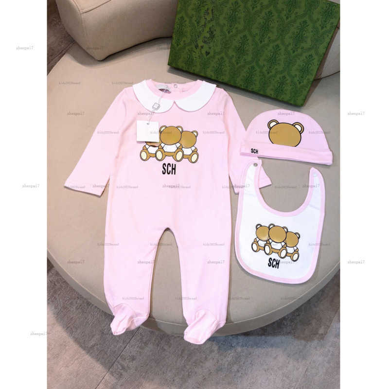 Top one newborn bodysuit Doll collar design toddler romper designer Baby clothing Long sleeve infant jumpsuits And hat bib A131X04N093-image-1065376597