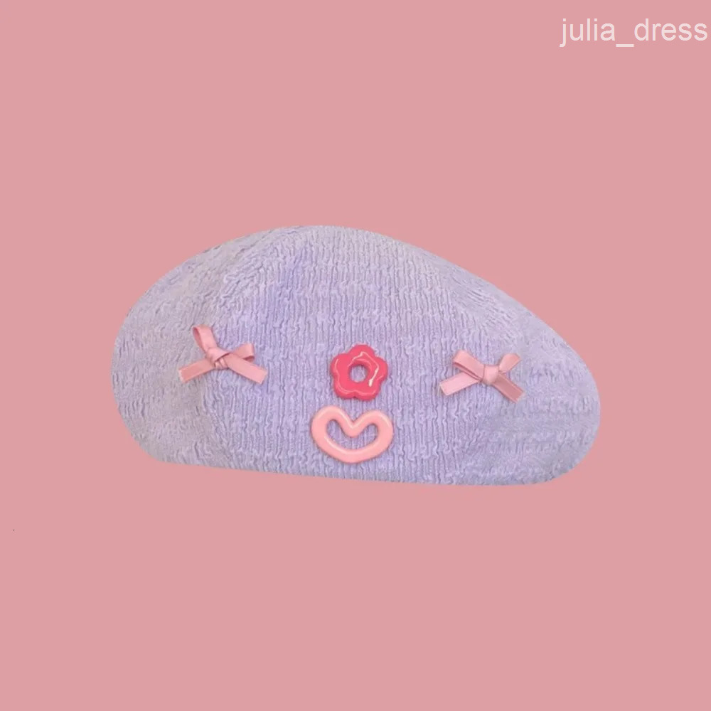 Korean Style Bow Berets Casual Cap Flower Colorful Pumpkin Hat Heart Cute Painter Hat Streetwear M260804