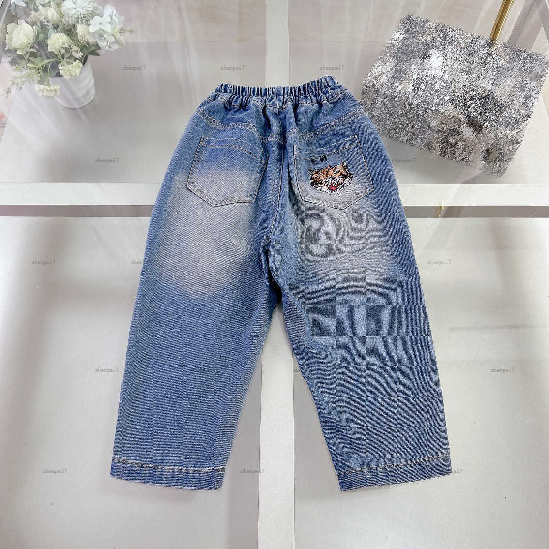 Top one baby Washed jeans autumn denim kids pants kids designer clothes Embroidered tiger head design child trousers A737X20N185-image-1065381287