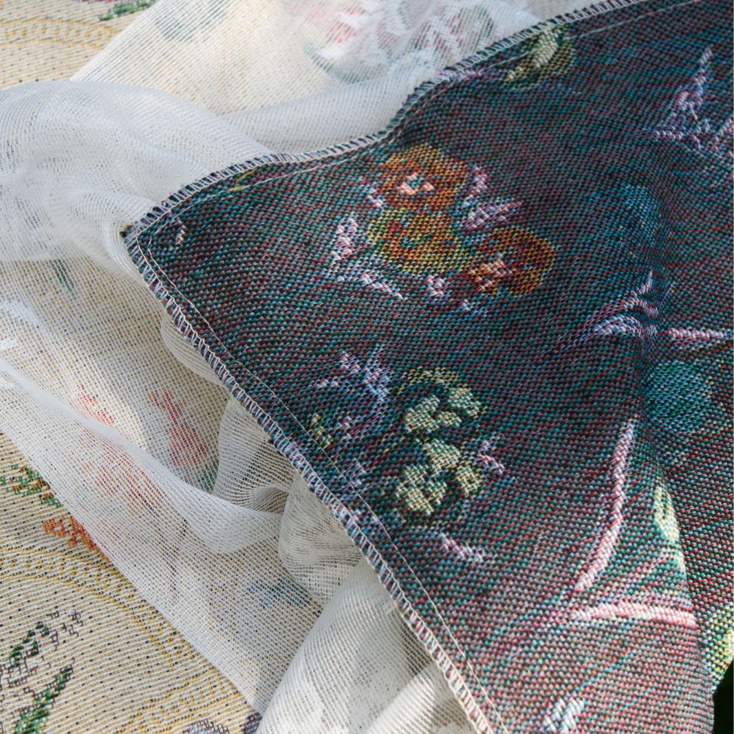 Nappe en tissu carré à volants en dentelle de jacquard jacquard teint en fil de style crème française DUQA01