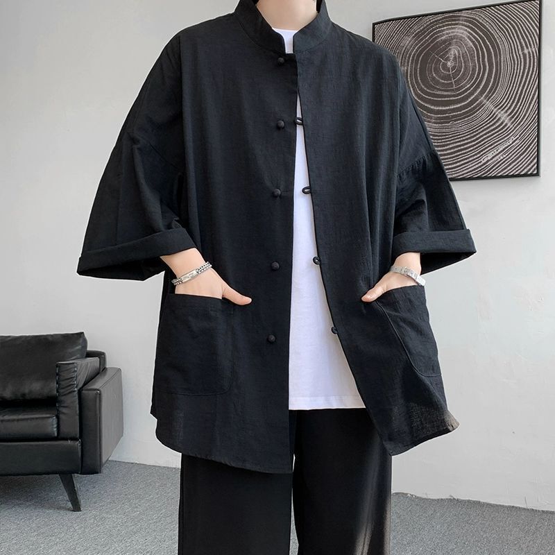 Shirt Dao Robe Jacket Men Summer Linen Short Sleeve Zhongshan Tang Suit Three-quarter New Chinese Style National Style Men's Clothing Design