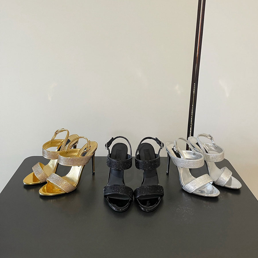 top quality Rhinestone sandals Ankle strap High heeled shoes dress shoes open toes sandals luxury designer heels shoes party Evening shoes
