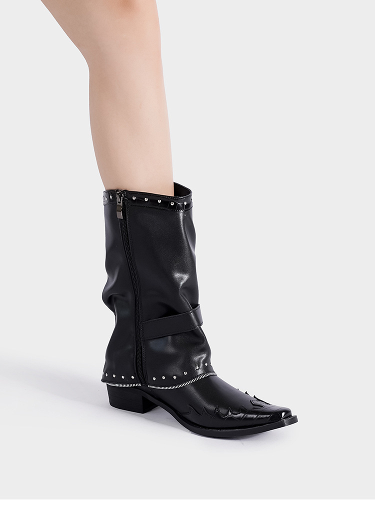 Stylish Designer Woman Leather Boots Shoes Ankle Chelsea women Comfortable Boot Gothic Punk Rock Vintage Thick Sole Shoes Casual Mid-Claf Buckle Poi