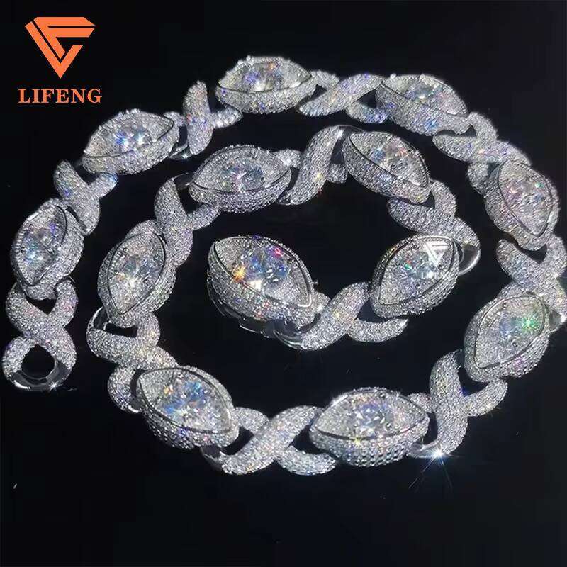 Custom Eyes VVS Moissanite Dia Link Chain for Men Iced Out Hip Hop Jewelry Sier Cuban Charm Necklace