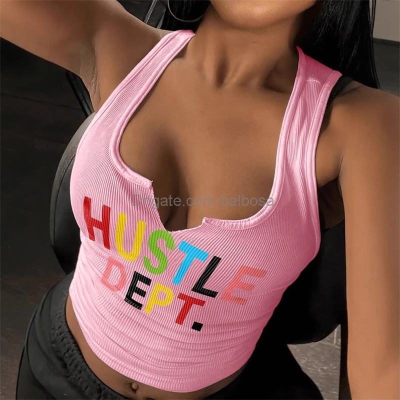 Sexy Womens Vest T-shirts Fashion Letter Printed Tanks Sleeveless Camis Top U-neck Small Tee Shirt