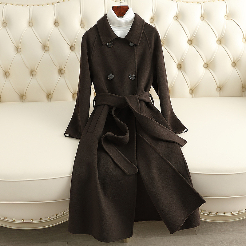 D4116 Cashmere coat women 2024 autumn and winter new slim fit over knee Hepburn style high-end wool coat