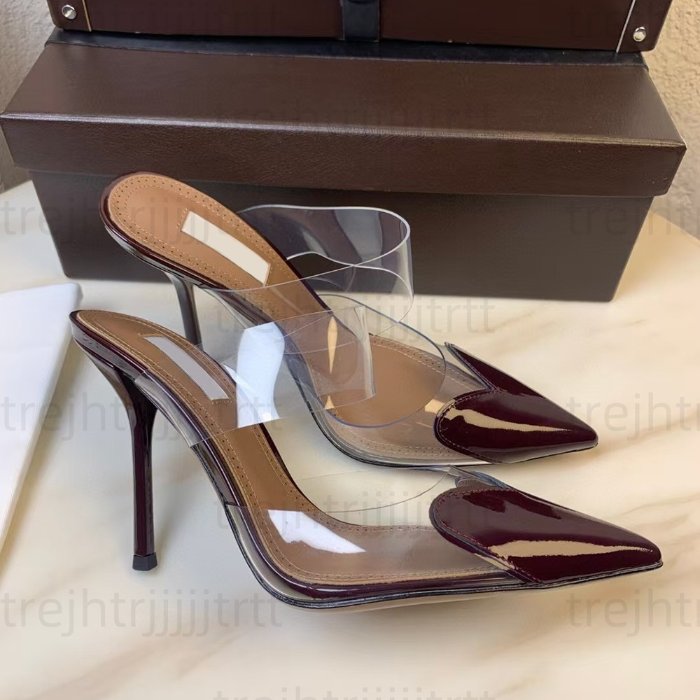 Elegant women's stiletto heel sandals mule Fashion patent leather Patchwork PVC Pointed Toes slippers Luxury designer high heels Factory footwe