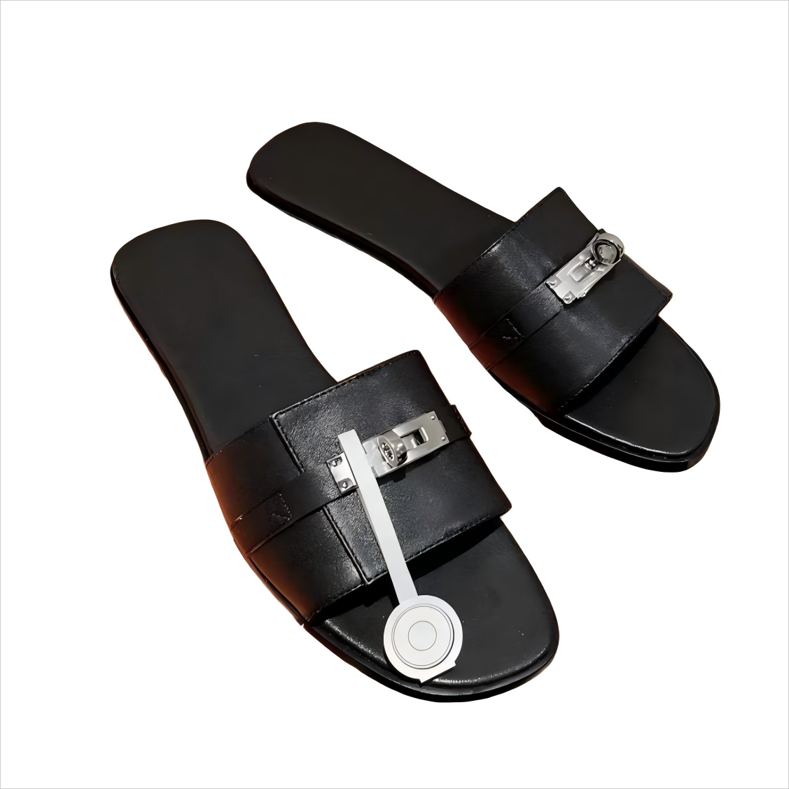 AAAAA 10A Jinyu Lu high and old money style lock buckle flip flops women summer wear ins retro beach flat sandals