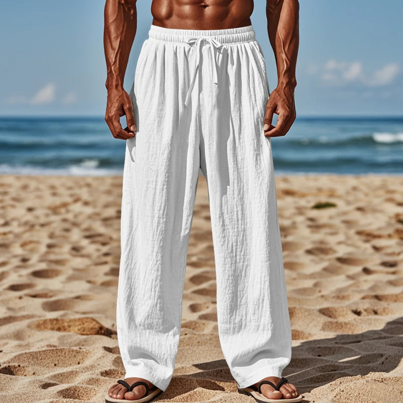 Mens beach outdoor sports cotton linen mens casual comfortable pants 250704