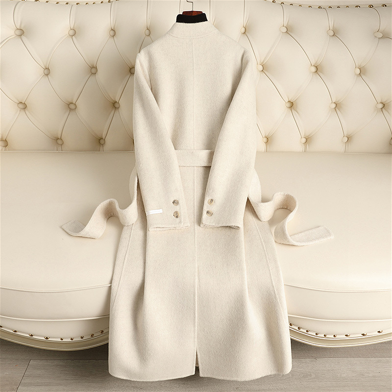 D4124 New autumn and winter double-faced wool coat, extended style, over-knee lace-up, slim fit, high-end feel