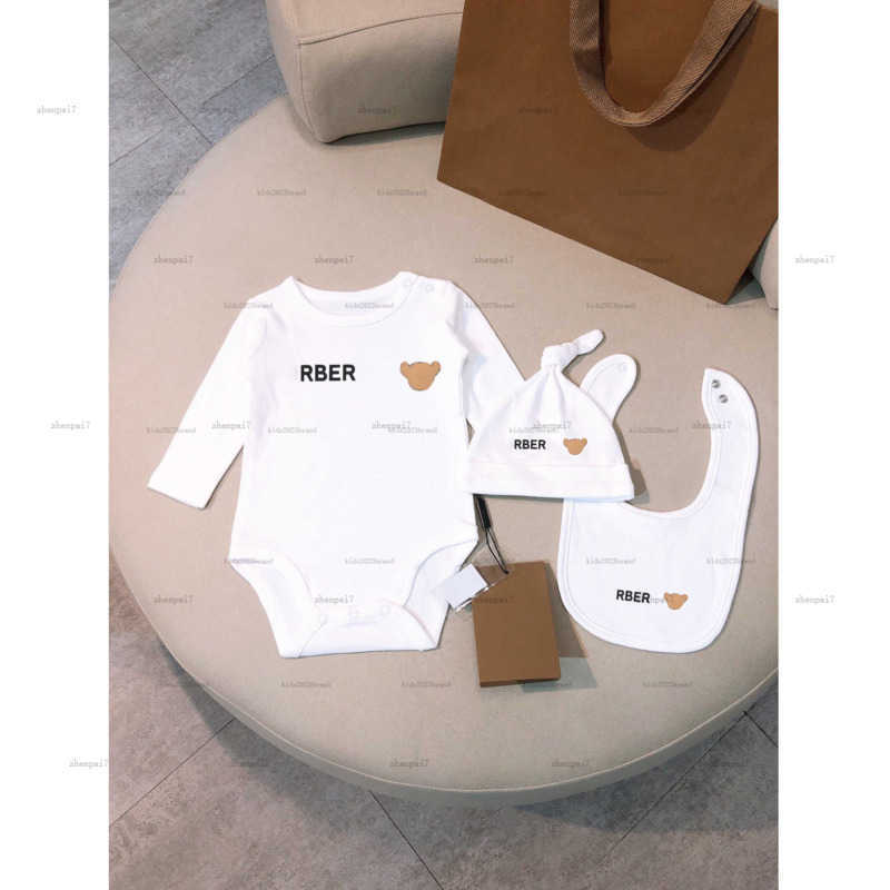 Top one newborn bodysuit Three-piece set toddler romper designer Baby clothing Long sleeve infant jumpsuits And hat bib A141X04N087-image-1065512077
