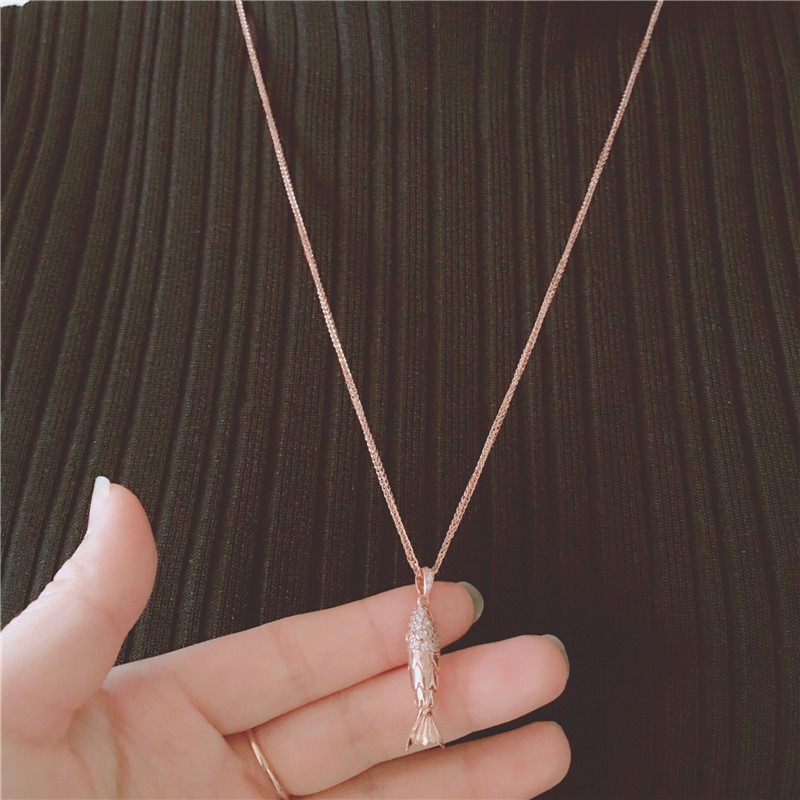 585 Purple Gold Creative Shiny fish-shaped Necklace Classic New In Plated 14K Rose Gold Pendant clavicle chain Jewelry