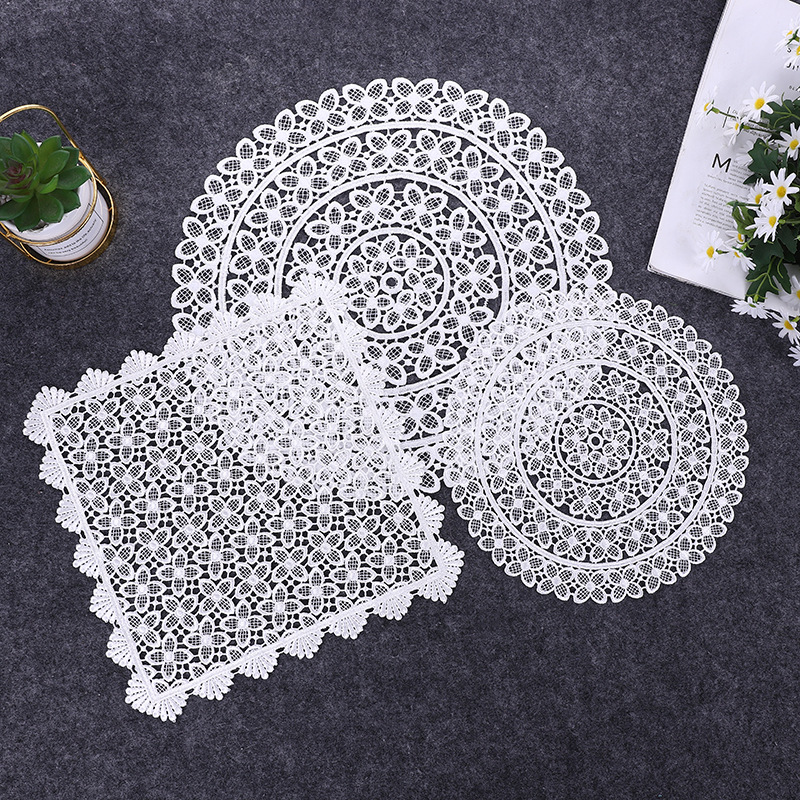 Lace Placemat Vase Mat Square Round Embroidery Hollow Coffee Table Mat Tablecloth Decoration KWNQ01-image-1065564165
