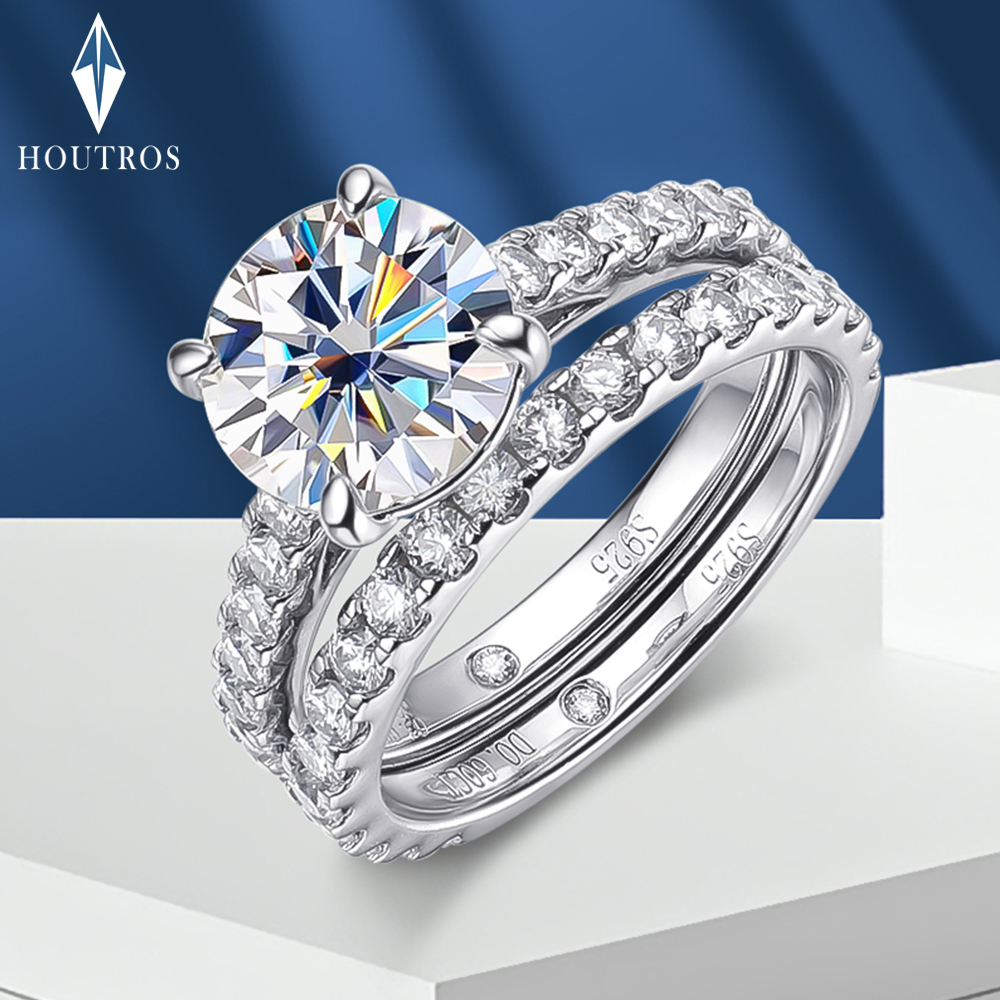 D VVS1 All Moissanite Row Rings Set For Women S925 Sterling Silver Plated 18K White Gold Diamond Ring Wedding Bands Fine Jewelry