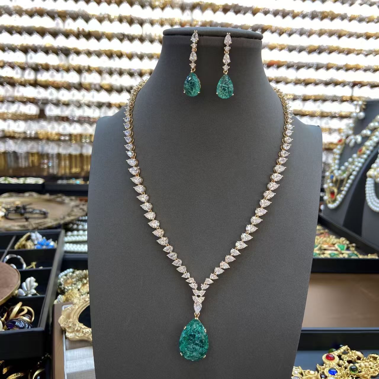 new luxury shiny water drop cubic zirconia necklace earring set for women high quality fashion party wedding jewelry set highquality-image-1065585344