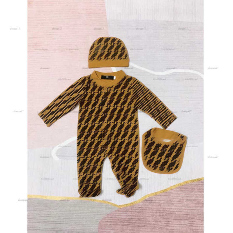 Top one newborn jumpsuits Letter jacquard toddler romper designer Baby clothing Long sleeve Knitted suit infant bodysuit And hat bib A383X11N097-image-1065514829
