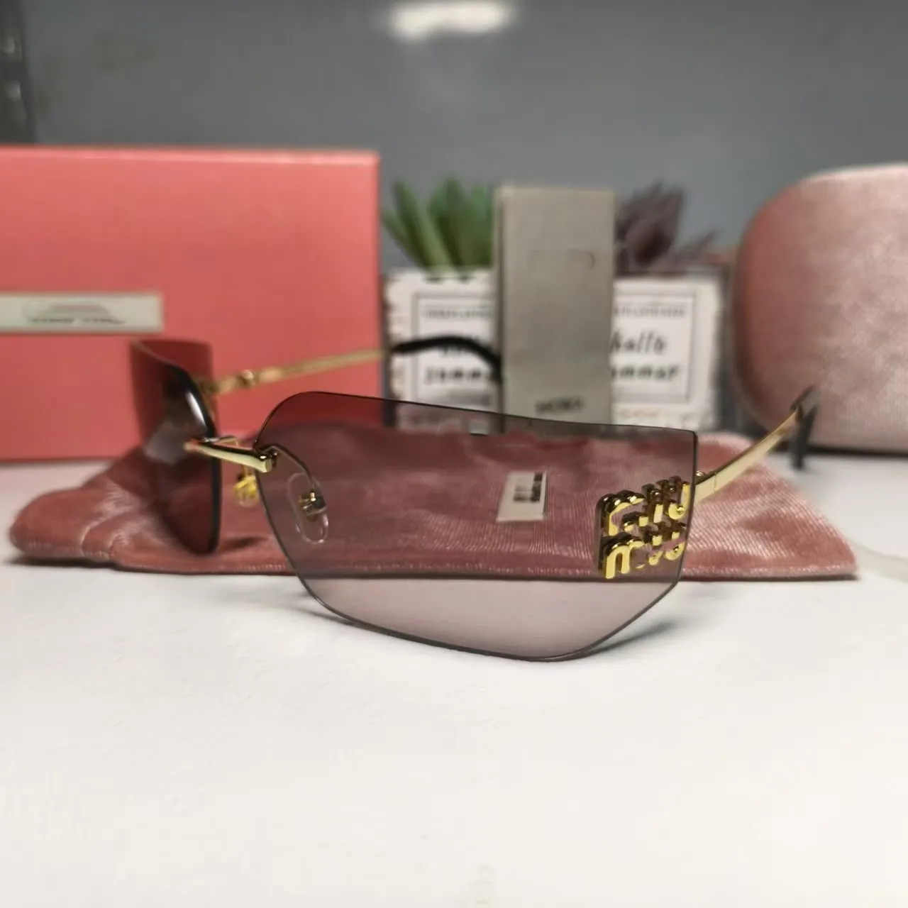 Fashion Womens Sunglasses Retro Frameless Sun glasses Vintage style MU Eyewear Top Quality special sunglasses UV400 Protection With case-image-939726654