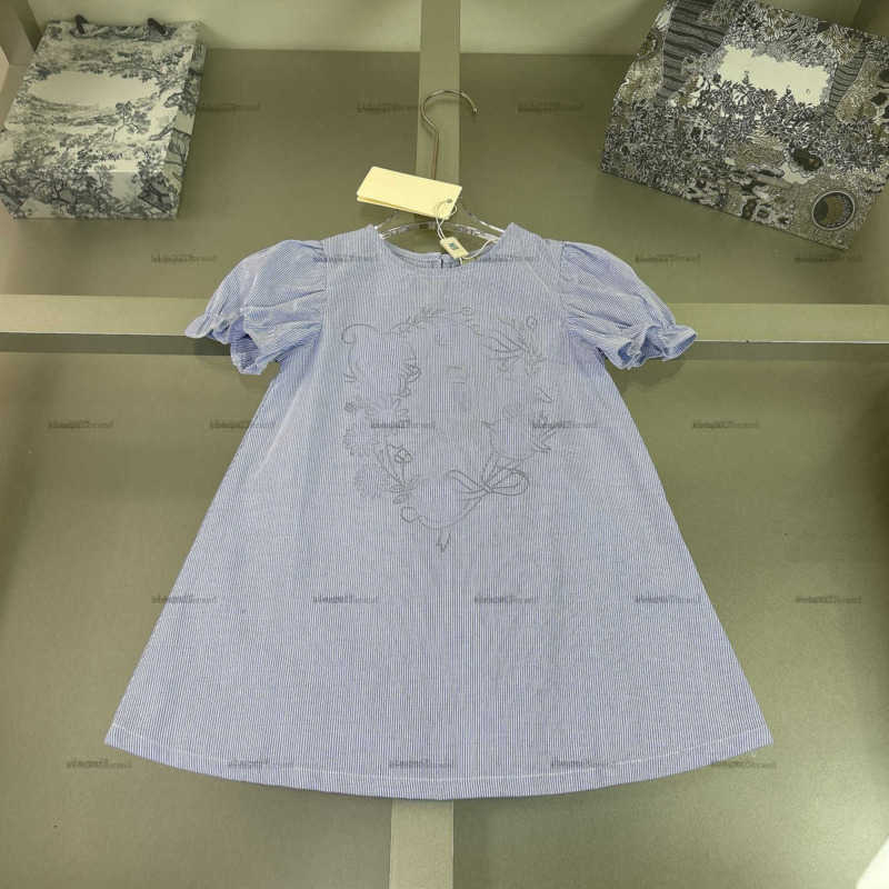Top one girls dress Blue vertical stripe design Princess dress kids designer clothes Summer partydress baby skirt A013X01N014-image-1065514193