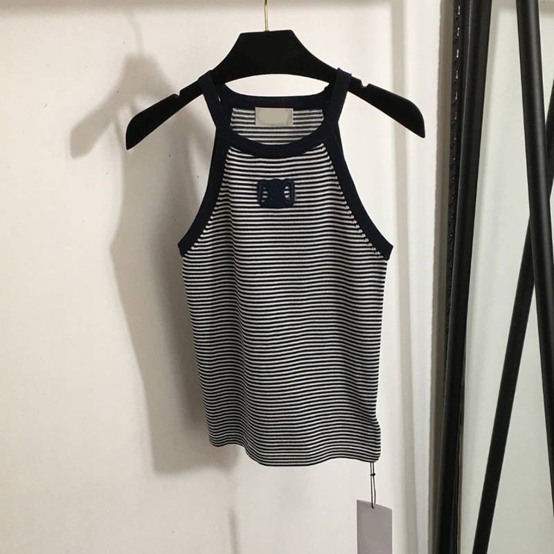 Rhinestone Knitted Vest Women Racing Tanks t Shirt Luxury Round Neck Tank Knitwear Designer Stretchy Knits Tops Black Beige Brown Singlet-image-753988904