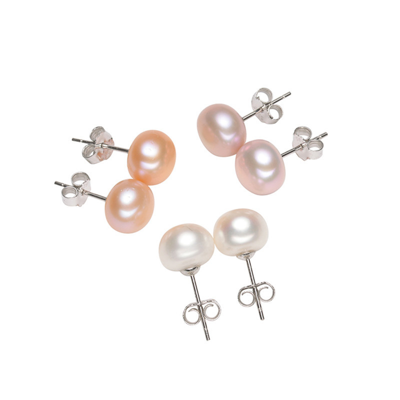 Elegant S925 Sterling Silver Studs Set With AAA Quality Natural Pearls from Freshwaters (Sizes: 5mm-10mm)