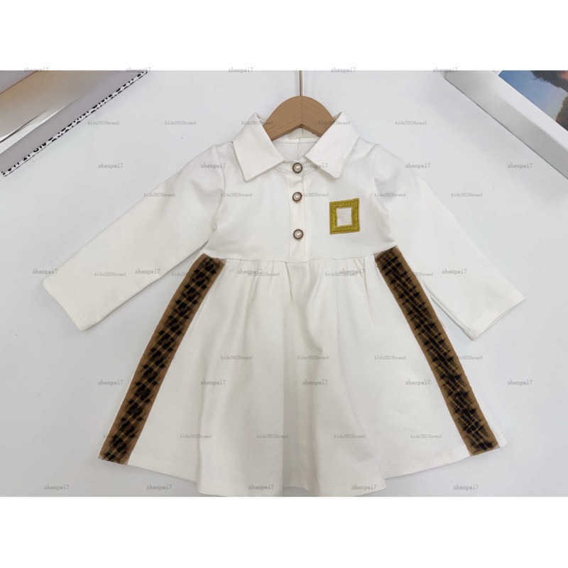 Top one Lapel design girls dress Gold embroidery design Princess dress kids designer clothes spring and autumn partydress baby skirt A210X06N051-image-1065642610