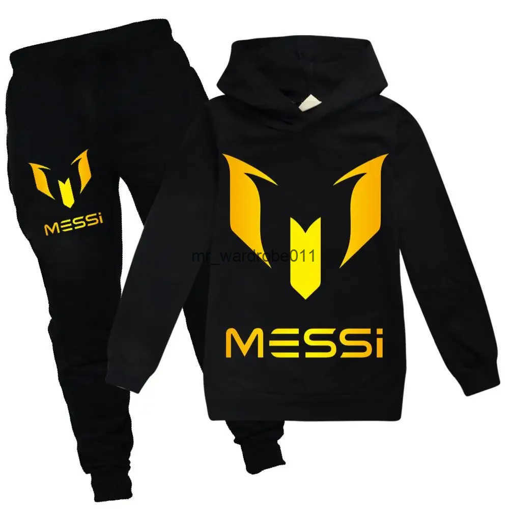2024 New Argentine Football Superstar Messi Children Hoodie + Pants 2pcs Sets Kids Boys Girls Spring Autumn Fashion Tracksuits Q250709