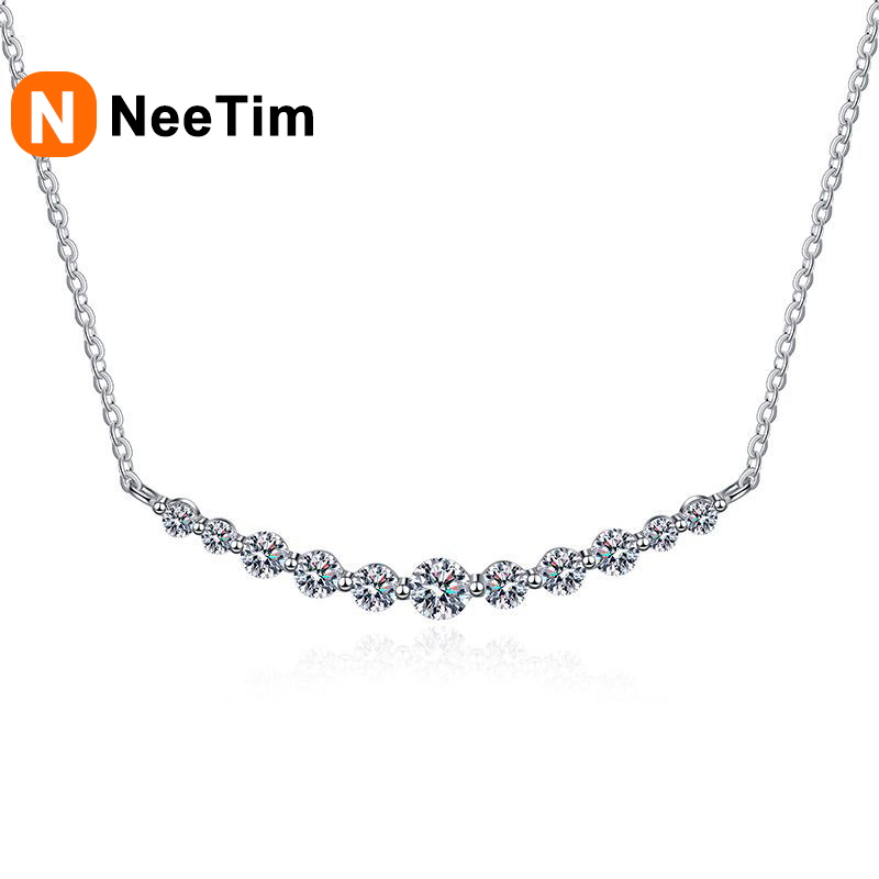 NeeTim Full D Color Moissanite Pendant Necklace Original 925 Sterling Silver Chain Plated 18k White Gold Necklaces for Women
