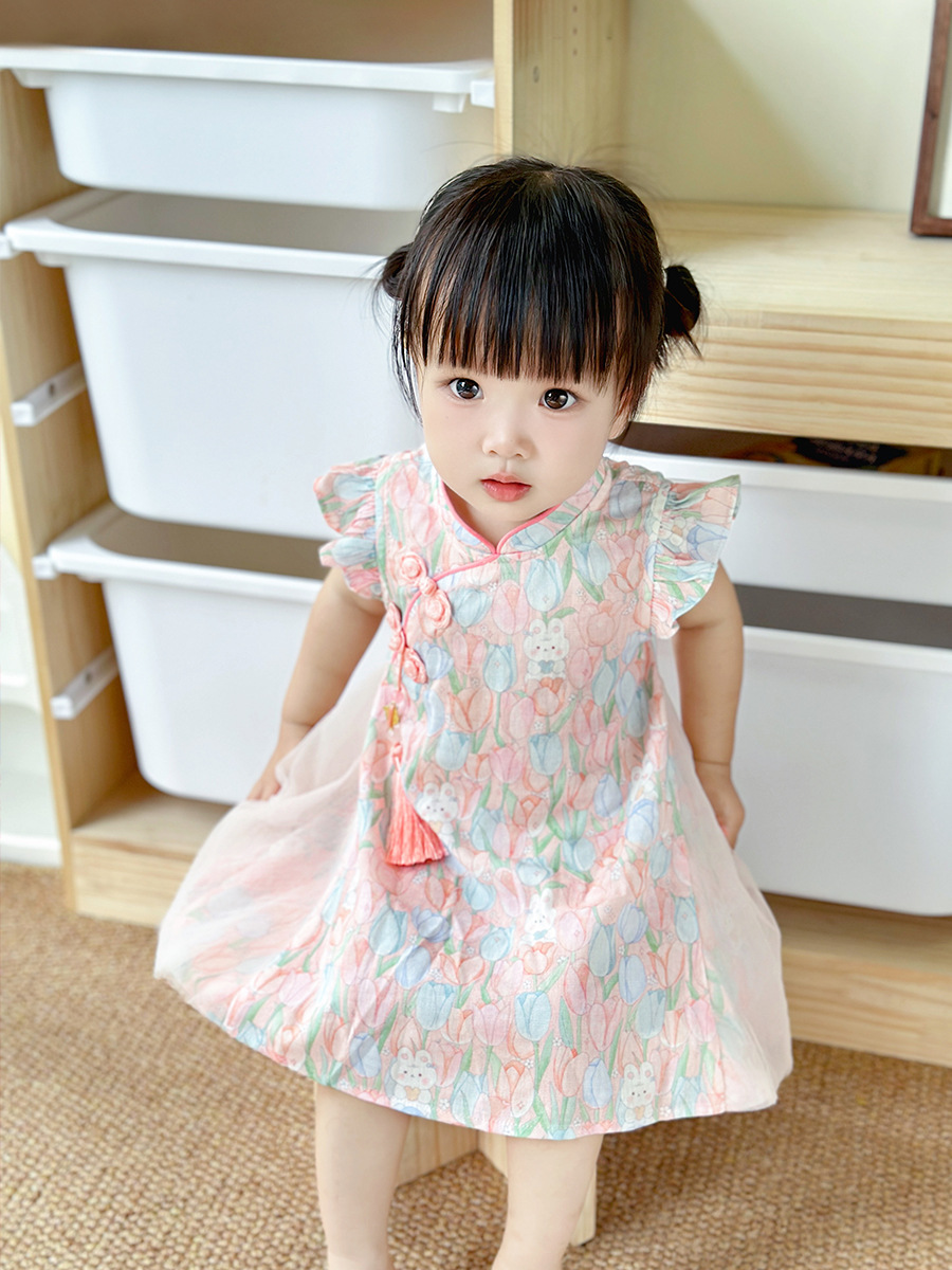 XW255Baby new Chinese dress summer thin girl princess skirt 3689 girl mesh floral skirt-image-1065703219