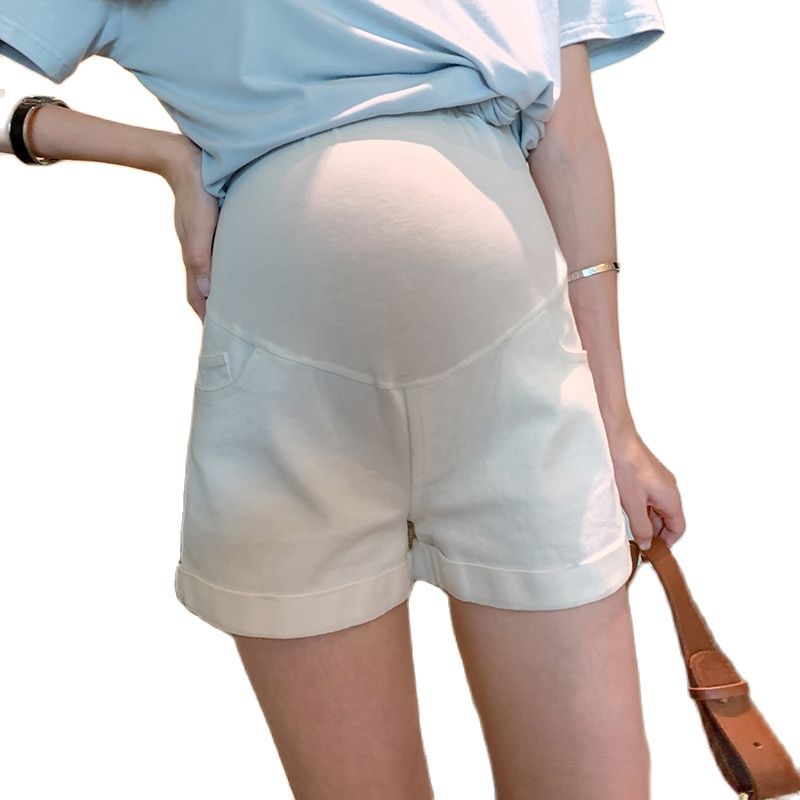 2025 summer loose pregnant women belly shorts hot pants cotton wide leg maternity denim trousers fashion pants jeans black white