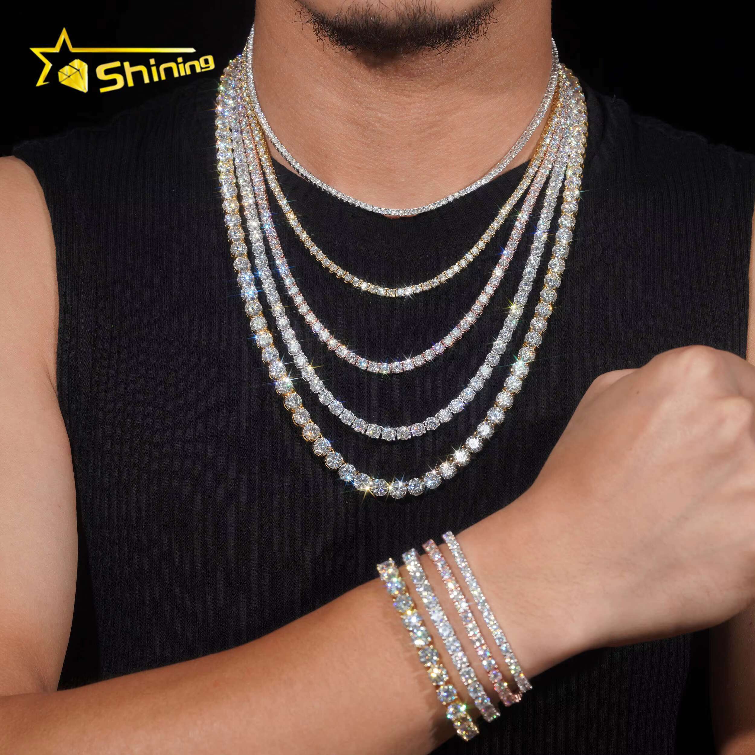 Certificated Pass Diamond Tester Moissanite Tennis Chain 925 Silver Fine 2MM to 5MM Iced Out Moissanite Tennis Necklace