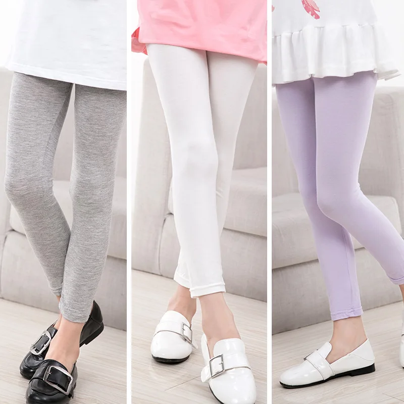 Summer Solid Color Girls Leggings Skinny Pants Modal Cotton Baby Girl Ankle-length Cropped Trousers for Children Spring Clothes